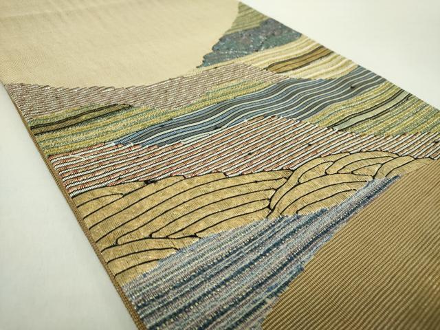 平和屋着物●太鼓柄袋帯 スリーシーズン帯 春 夏 秋 霞文 金糸 正絹 逸品 DABA1638ps