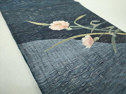 平和屋着物●太鼓柄袋帯　スリーシーズン帯　春　夏　秋　すくい織　草花文　金糸　正絹　逸品　DABA1639ps