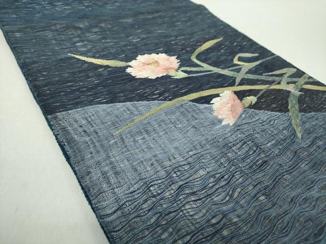 平和屋着物●太鼓柄袋帯　スリーシーズン帯　春　夏　秋　すくい織　草花文　金糸　正絹　逸品　DABA1639ps