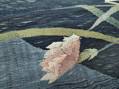 平和屋着物●太鼓柄袋帯　スリーシーズン帯　春　夏　秋　すくい織　草花文　金糸　正絹　逸品　DABA1639ps