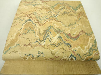 平和屋着物●名門 しょうざん 生紬 紙屋川伝承 絹漉貴 太鼓柄袋帯 スリーシーズン帯 春夏秋 霞文 金糸 正絹 逸品 DABA1640ps