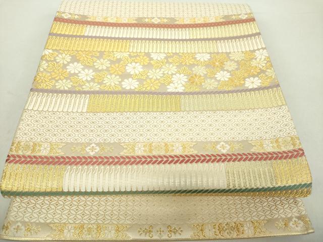 平和屋着物○六通柄袋帯 唐織 横段甲冑文 金糸 正絹 逸品