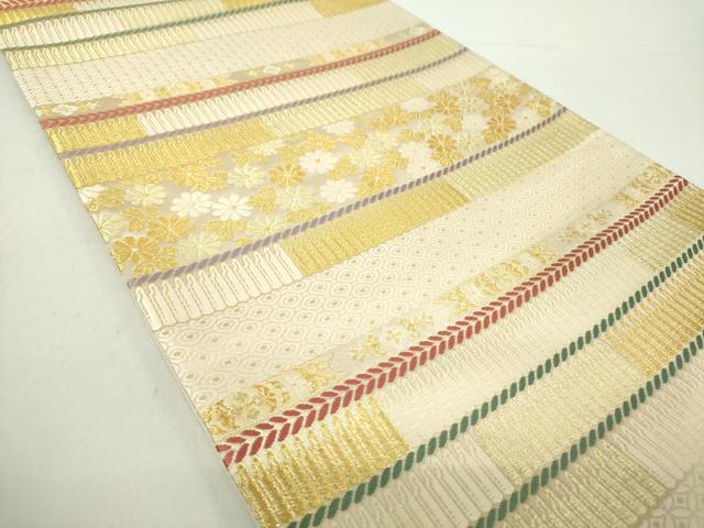 平和屋着物●六通柄袋帯　唐織　横段甲冑文　金糸　正絹　逸品　DABA1662ps