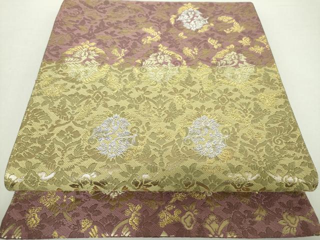平和屋着物●六通柄袋帯　唐織　更紗花鳥文　金銀糸　正絹　逸品　DABA1665ps 平和屋着物◎六通柄袋帯 唐織 花鳥文 黒地 金銀糸 正絹 逸品