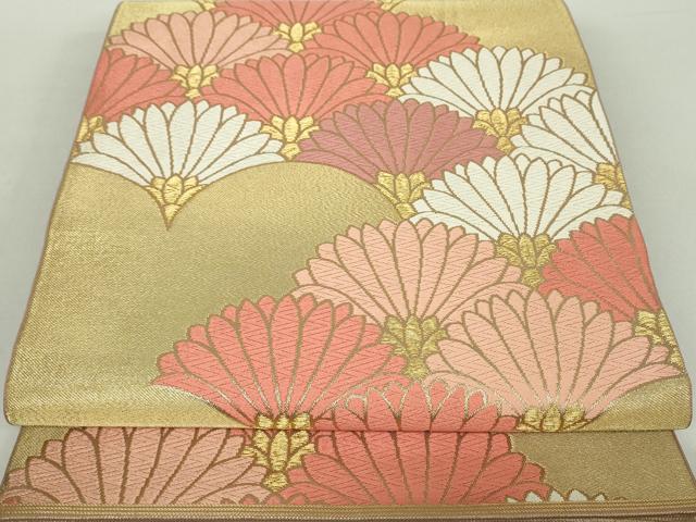 平和屋着物●西陣　川島織物　六通柄　本袋帯　唐織　菊青海波　金糸　正絹　逸品　DABA1666ps