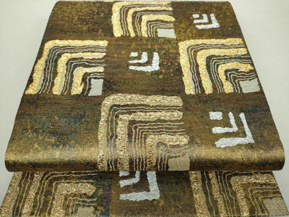 平和屋着物●六通柄袋帯　悠形市松取紋　金銀糸　引箔　正絹　逸品　DABA1668ps