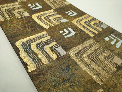 平和屋着物●六通柄袋帯　悠形市松取紋　金銀糸　引箔　正絹　逸品　DABA1668ps
