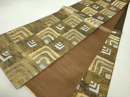 平和屋着物●六通柄袋帯　悠形市松取紋　金銀糸　引箔　正絹　逸品　DABA1668ps