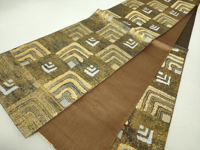 平和屋着物●六通柄袋帯　悠形市松取紋　金銀糸　引箔　正絹　逸品　DABA1668ps
