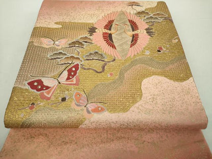 平和屋着物●中国三大刺繍 スワトウ相良刺繍 汕頭相良刺繍 蘇州刺繍 総刺繍 太鼓柄袋帯 双鶴菱 金銀彩 証紙付 正絹 逸品 未使用 DABA1672ps