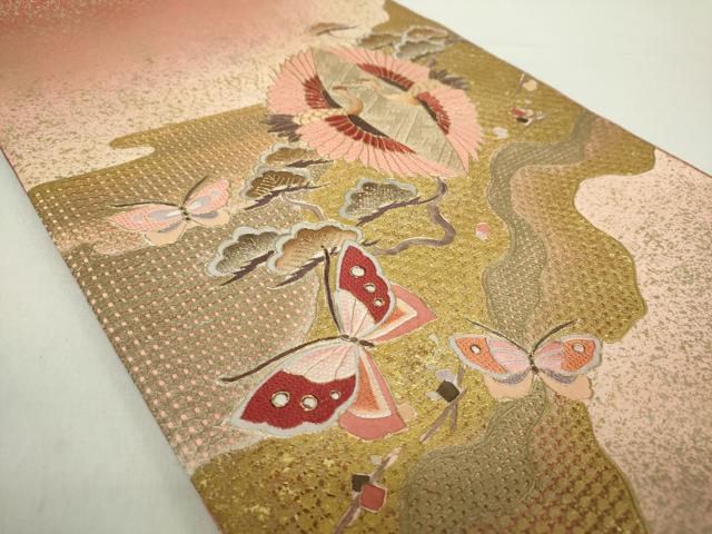 平和屋着物●中国三大刺繍 スワトウ相良刺繍 汕頭相良刺繍 蘇州刺繍 総刺繍 太鼓柄袋帯 双鶴菱 金銀彩 証紙付 正絹 逸品 未使用 DABA1672ps