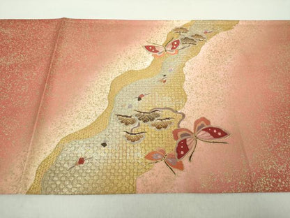 平和屋着物●中国三大刺繍 スワトウ相良刺繍 汕頭相良刺繍 蘇州刺繍 総刺繍 太鼓柄袋帯 双鶴菱 金銀彩 証紙付 正絹 逸品 未使用 DABA1672ps