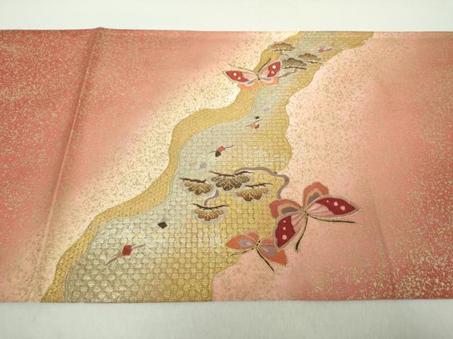 平和屋着物●中国三大刺繍 スワトウ相良刺繍 汕頭相良刺繍 蘇州刺繍 総刺繍 太鼓柄袋帯 双鶴菱 金銀彩 証紙付 正絹 逸品 未使用 DABA1672ps