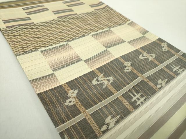 平和屋着物●両面　全通柄袋帯　野蚕紬　切嵌　琉球絣文様　正絹　逸品　未使用　DABA1675ps