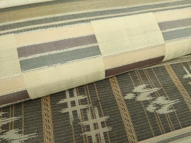 平和屋着物●両面　全通柄袋帯　野蚕紬　切嵌　琉球絣文様　正絹　逸品　未使用　DABA1675ps