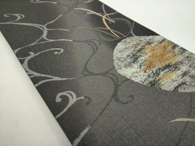 平和屋着物●太鼓柄袋帯　刺繍　桃山結幡　流水草葉文　金銀彩　正絹　逸品　DABA1683ps
