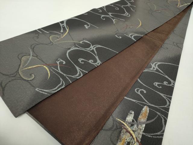 平和屋着物●太鼓柄袋帯　刺繍　桃山結幡　流水草葉文　金銀彩　正絹　逸品　DABA1683ps