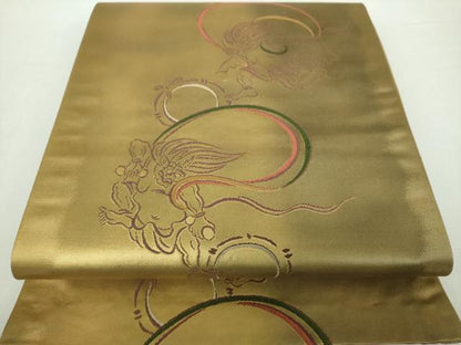 平和屋着物●六通柄袋帯　唐織　風神雷神　金糸　正絹　逸品　DABA1686ps