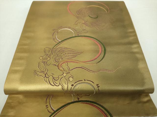 平和屋着物●六通柄袋帯　唐織　風神雷神　金糸　正絹　逸品　DABA1686ps