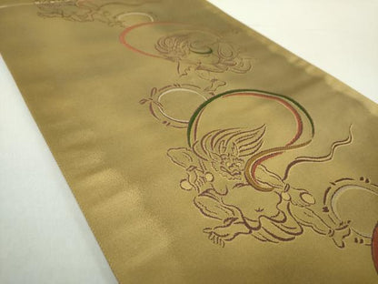 平和屋着物●六通柄袋帯　唐織　風神雷神　金糸　正絹　逸品　DABA1686ps
