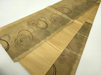 平和屋着物●六通柄袋帯　唐織　風神雷神　金糸　正絹　逸品　DABA1686ps