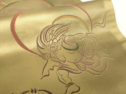 平和屋着物●六通柄袋帯　唐織　風神雷神　金糸　正絹　逸品　DABA1686ps
