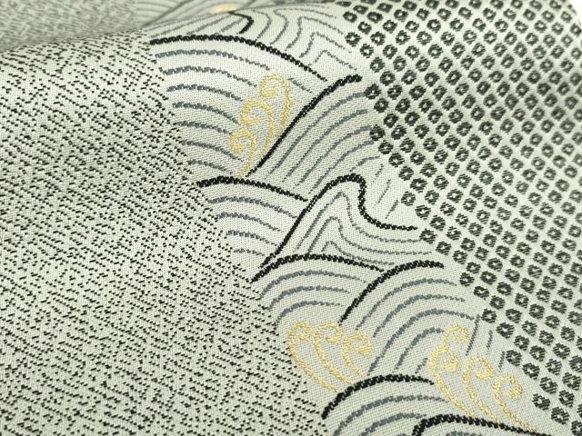 平和屋着物●西陣　染織作家　染織デザイナー　大島明　両面　六通柄袋帯　鹿の子立波間道　金糸　証紙付き　正絹　逸品　DABA1688ps