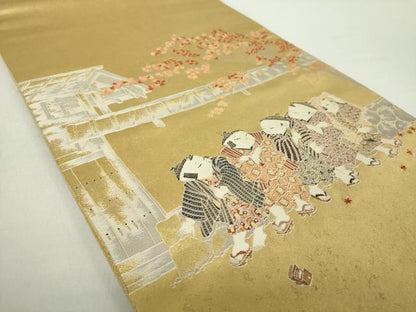 平和屋着物●加賀友禅の巨匠　初代　由水十久　西陣　長嶋成織物　ながしま帯　太鼓柄袋帯　城下町　本金箔　引箔　正絹　逸品　DABA1690ps