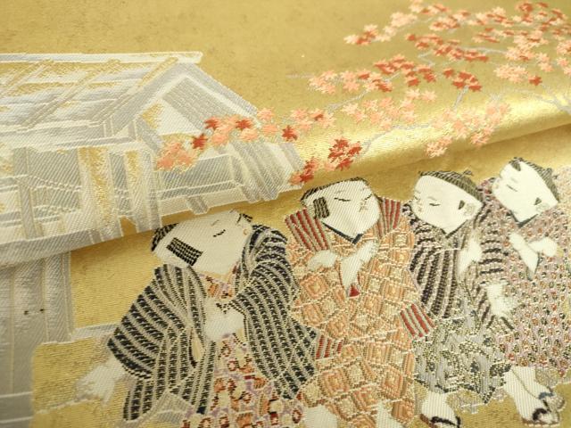 平和屋着物●加賀友禅の巨匠　初代　由水十久　西陣　長嶋成織物　ながしま帯　太鼓柄袋帯　城下町　本金箔　引箔　正絹　逸品　DABA1690ps