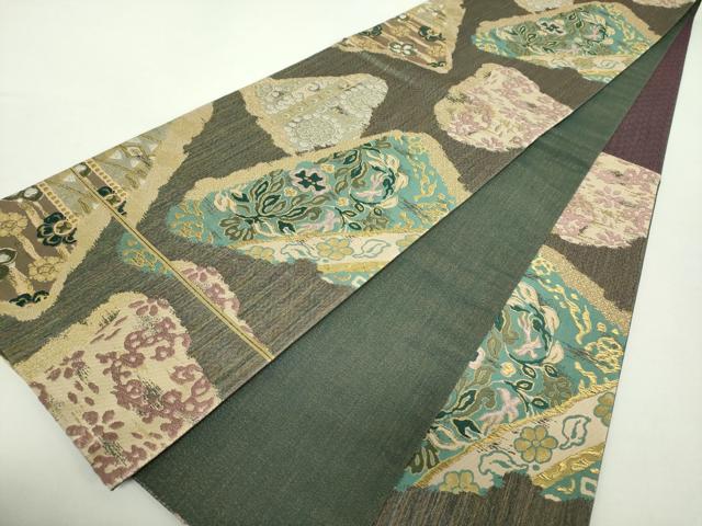 平和屋着物●六通柄袋帯　唐織　花鳥文　金糸　正絹　逸品　未使用　DABA1692ps