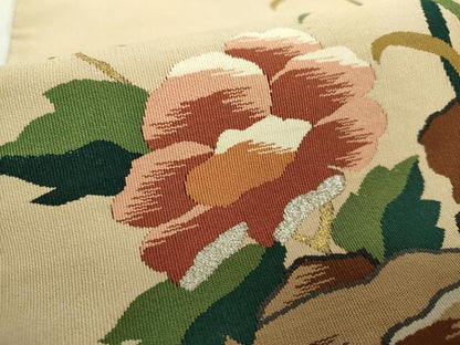 平和屋着物●爪掻き本綴れ　太鼓柄袋帯　草花文　金銀糸　正絹　逸品　DABA1693ps