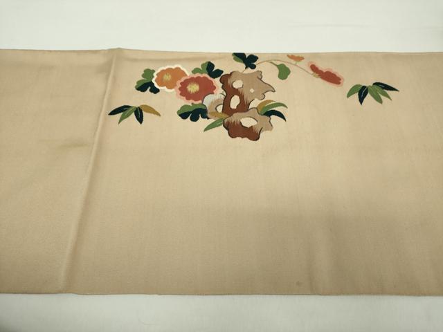 平和屋着物●爪掻き本綴れ　太鼓柄袋帯　草花文　金銀糸　正絹　逸品　DABA1693ps