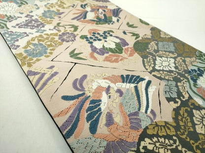 平和屋着物●六通柄袋帯　唐織　唐万華　鳳凰更紗花文　正絹　逸品　DABA1699ps