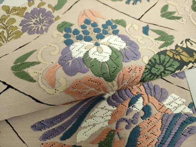 平和屋着物●六通柄袋帯　唐織　唐万華　鳳凰更紗花文　正絹　逸品　DABA1699ps