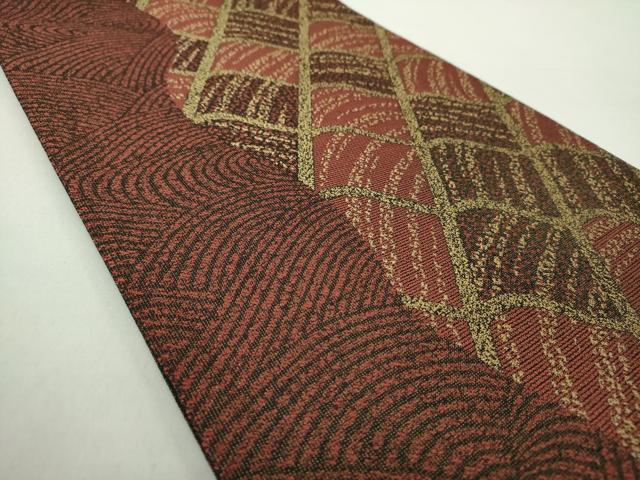 平和屋着物●六通柄袋帯　瓦文　金糸　正絹　逸品　DABA1701ps 平和屋着物○六通柄袋帯 瓦文 金糸 正絹 逸品 DABA1701ps