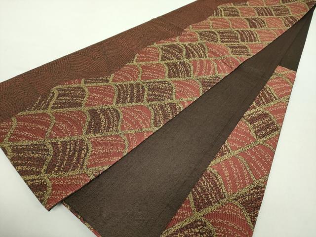平和屋着物●六通柄袋帯　瓦文　金糸　正絹　逸品　DABA1701ps 平和屋着物▽六通柄袋帯 草花文 金銀糸 共箱付き 正絹 逸品 DABE5872ps