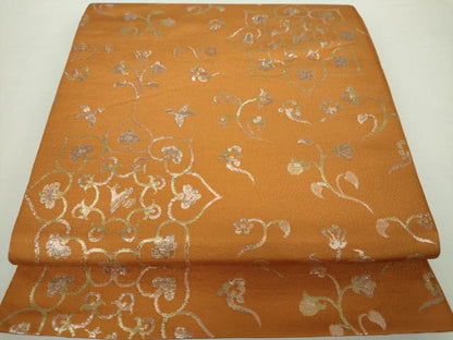 平和屋着物●織物一筋名門　織悦　全通柄　本袋帯　花鳥文　銀糸　正絹　逸品　DABA1702ps
