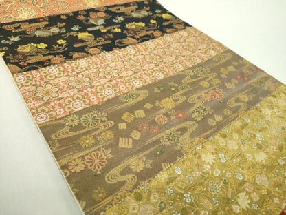 平和屋着物●全通柄袋帯　唐織　切嵌　宝尽くし　横段花文　金糸　正絹　逸品　DABA1705ps