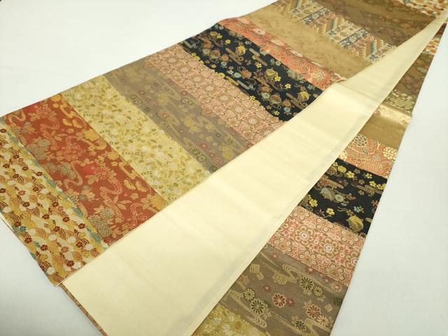 平和屋着物●全通柄袋帯　唐織　切嵌　宝尽くし　横段花文　金糸　正絹　逸品　DABA1705ps