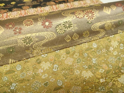 平和屋着物●全通柄袋帯　唐織　切嵌　宝尽くし　横段花文　金糸　正絹　逸品　DABA1705ps