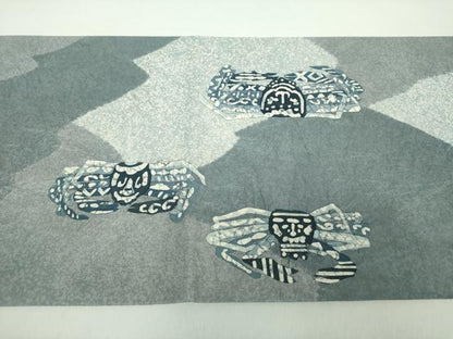 平和屋着物●六通柄袋帯　絞り　ろうけつ染め　蟹　正絹　逸品　DABA1707ps