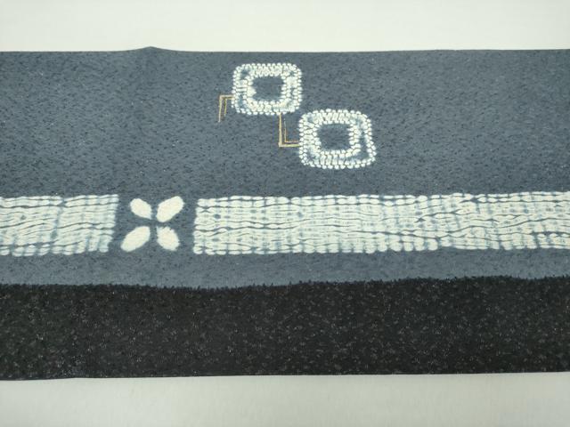 平和屋着物●太鼓柄袋帯　杢目絞り　梅文　間道　金彩　銀通し地　正絹　逸品　未使用　DABA1714ps