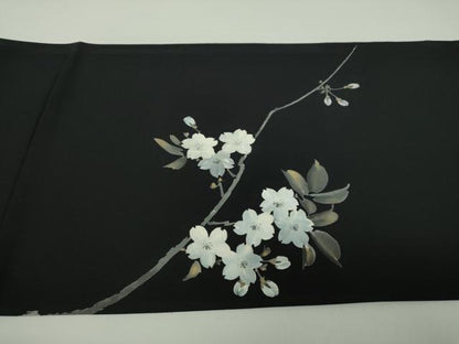 平和屋着物●塩瀬　両面　太鼓柄袋帯　手描き　枝桜　黒地　金彩　正絹　逸品　DABA1719ps