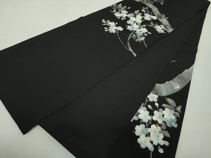 平和屋着物●塩瀬　両面　太鼓柄袋帯　手描き　枝桜　黒地　金彩　正絹　逸品　DABA1719ps