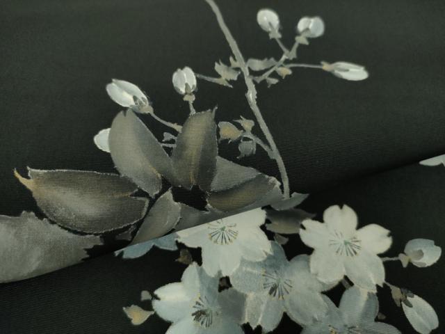 平和屋着物●塩瀬　両面　太鼓柄袋帯　手描き　枝桜　黒地　金彩　正絹　逸品　DABA1719ps