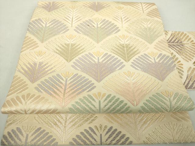 平和屋着物●九寸名古屋帯　唐織　若松葉　青海波　金糸　正絹　逸品　DABA1722ps