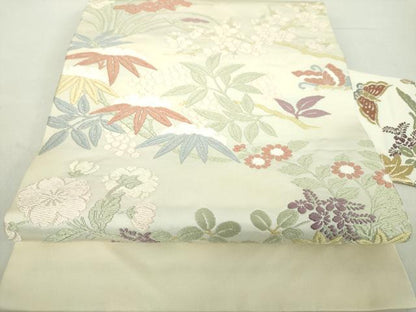 平和屋着物●九寸名古屋帯　唐織　舞蝶花文　正絹　逸品　DABA1723ps