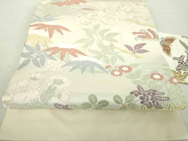 平和屋着物●九寸名古屋帯　唐織　舞蝶花文　正絹　逸品　DABA1723ps