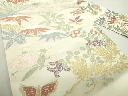 平和屋着物●九寸名古屋帯　唐織　舞蝶花文　正絹　逸品　DABA1723ps