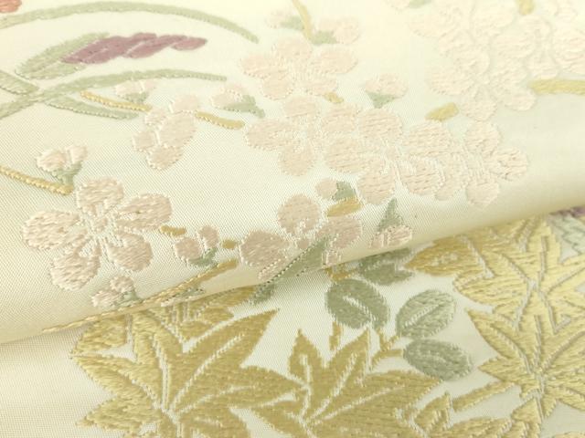 平和屋着物●九寸名古屋帯　唐織　舞蝶花文　正絹　逸品　DABA1723ps